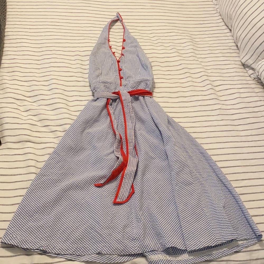 SEERSUCKER HALTER DRESS